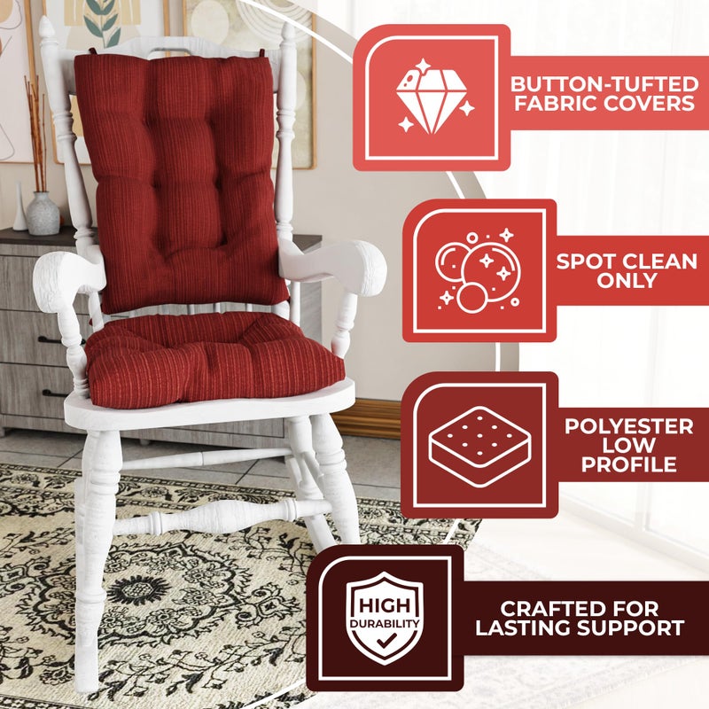 Klear Vu The Gripper Non-Slip Rocking Chair Cushion Set with Thick Padding, Includes Seat Pad & Back Pillow with Ties for Indoor Living Room Rocker, 17x17 Inches, 2 Piece Set, Garnet - Image 3